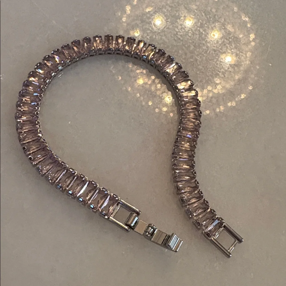 Tennis Bracelet White Gold Plated Faux Pink CZ Diamonds 7” #59A